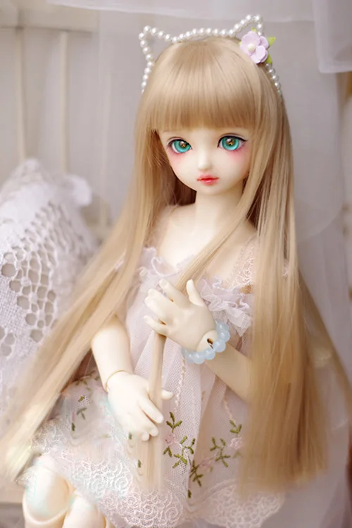 

BJD doll wigs High-temperature keiskei golden straight bang long straight hair wigs for 1/3 1/4 1/6 1/8 BJD DD SD MSD YOSD doll