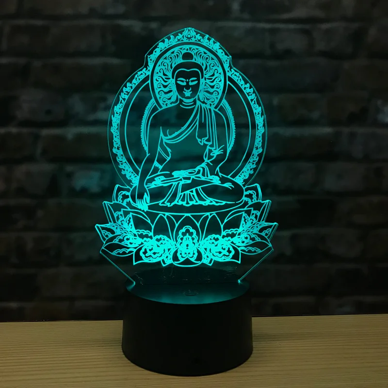 Новинка Sakyamuni 3d ночник светодиодный 7 цветов визуальный буддийский светильник
