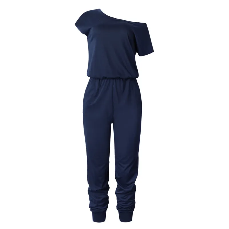 100251-Navy Blue 6 цветов, на одно плечо, Повседневный, тонкий, элегантный женский комбинезон, короткий рукав, длинный, летний, спортивный, комбинезон,, вечерние, рабочие костюмы - Цвет: 100251-Navy Blue