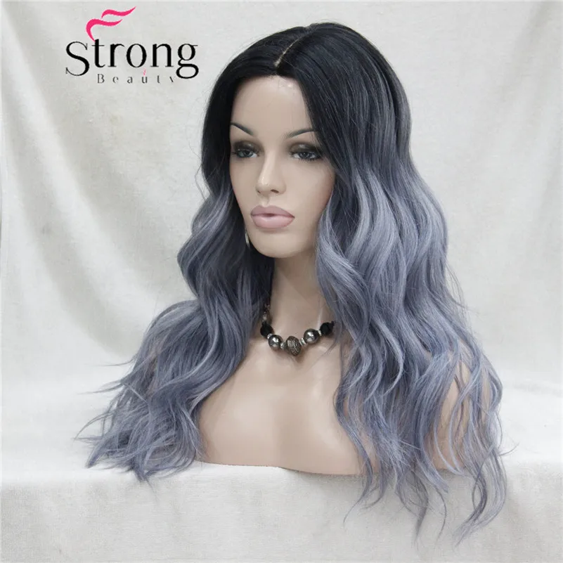 StrongBeauty женские Ombre парики синтетический натуральный длинные волнистые коричневый/Блонд выделяет Полный парик волос - Цвет: AB792