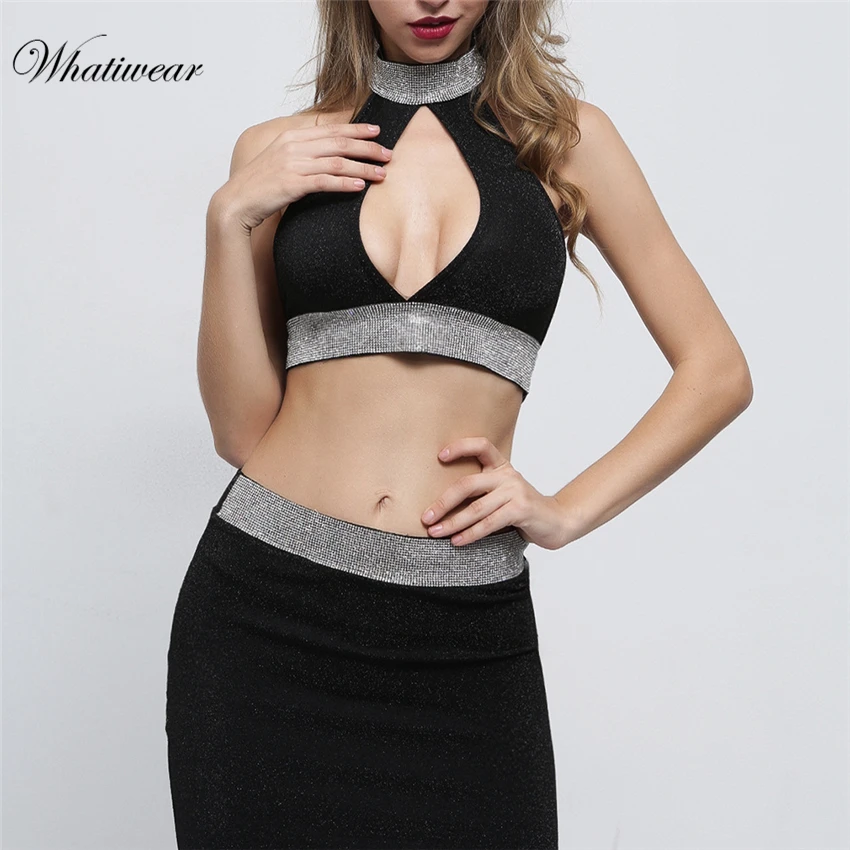 Женский комплект из двух предметов Whatiwear со стразами укороченный топ без рукавов