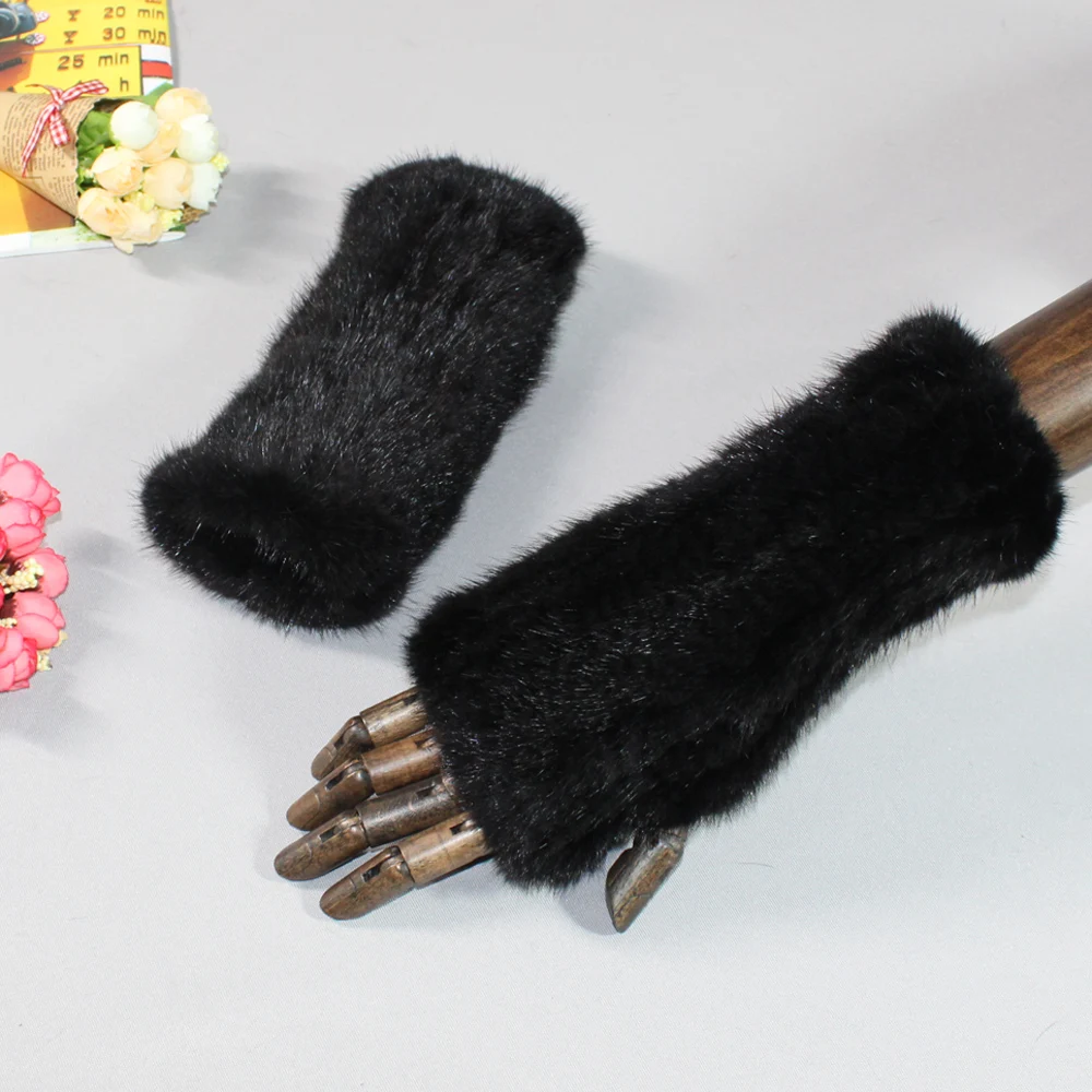 Зимние женские меховые перчатки из норки вязаные варежки натурального меха