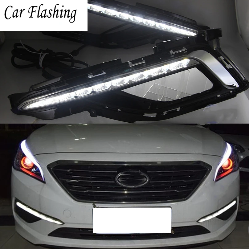 Автомобильный мигающий 1 пара DRL для Hyundai Sonata 9 Sonata9 2014 2015 2016 светодиодный дневные