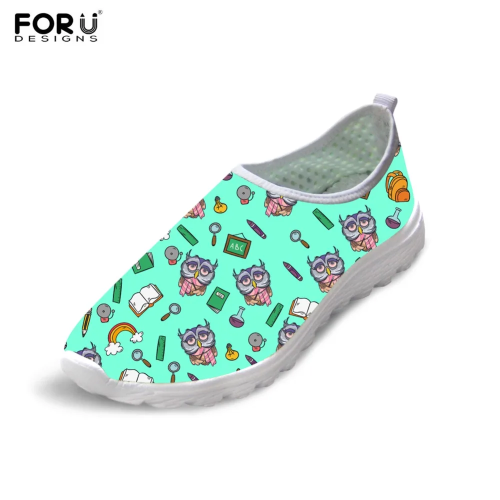 Женские кроссовки без шнуровки FORUDESIGNS сетчатые с милым рисунком совы дышащие