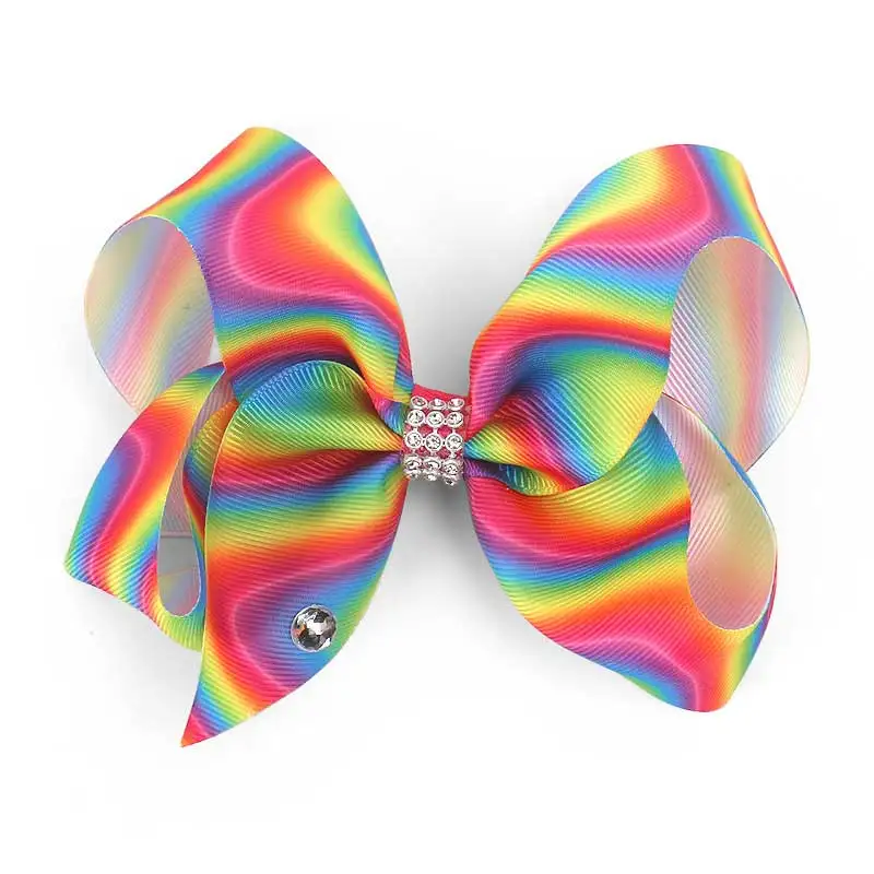 8 дюймов вечерние бант зажим для волос Печать Grosgrain ленты большие банты для волос для девочек заколки для волос детские заколки для волос, волосы аксессуары
