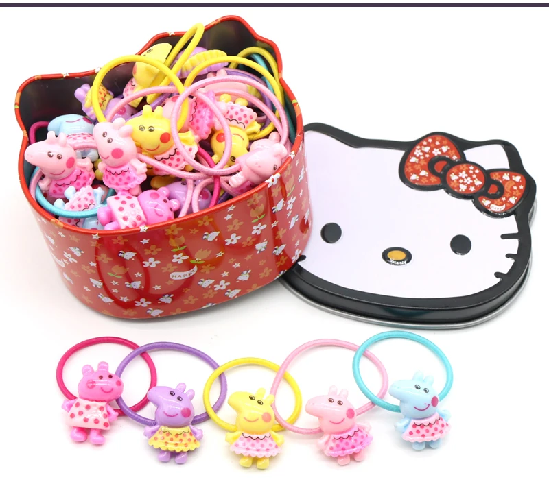 50 шт./компл. милый кролик резинки для волос с рисунок «Hello Kitty» коробка резины рождества для девочек; мини-юбка для девочек/детей