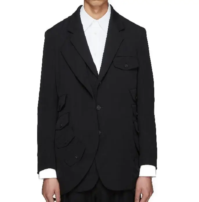 

S-6XL HOT 2019 Autumn Men's New Fashion Personalized Large size customization Multi-pocket multi-layer loose catwalk suit