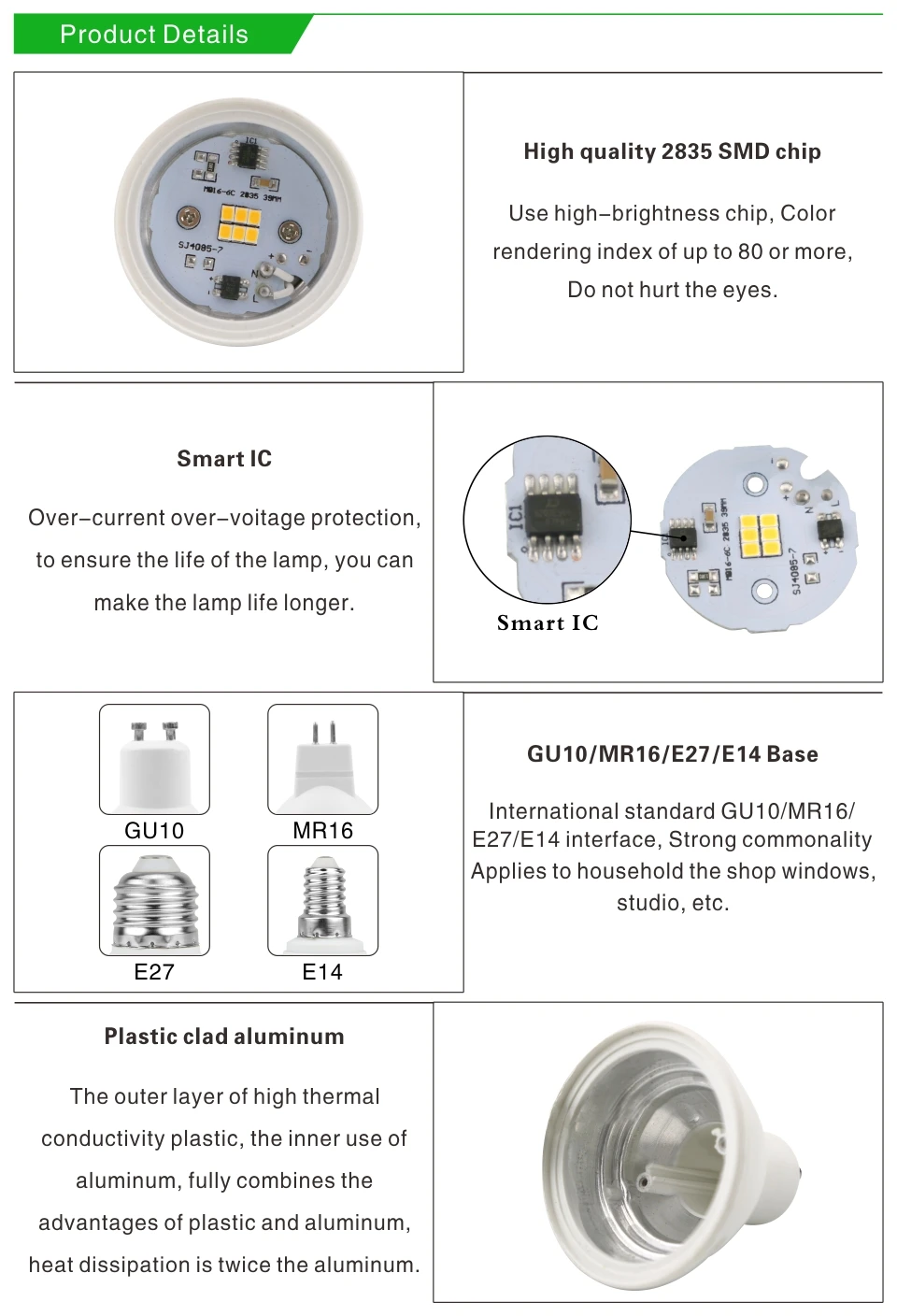 Светодиодный лампы E27 E14 MR16 GU10 GU5.3 лампада светодиодный 6W 220 V-240 V 24/120 градусов Bombillas Светодиодный светильник прожектор лампары светодиодный прожектор