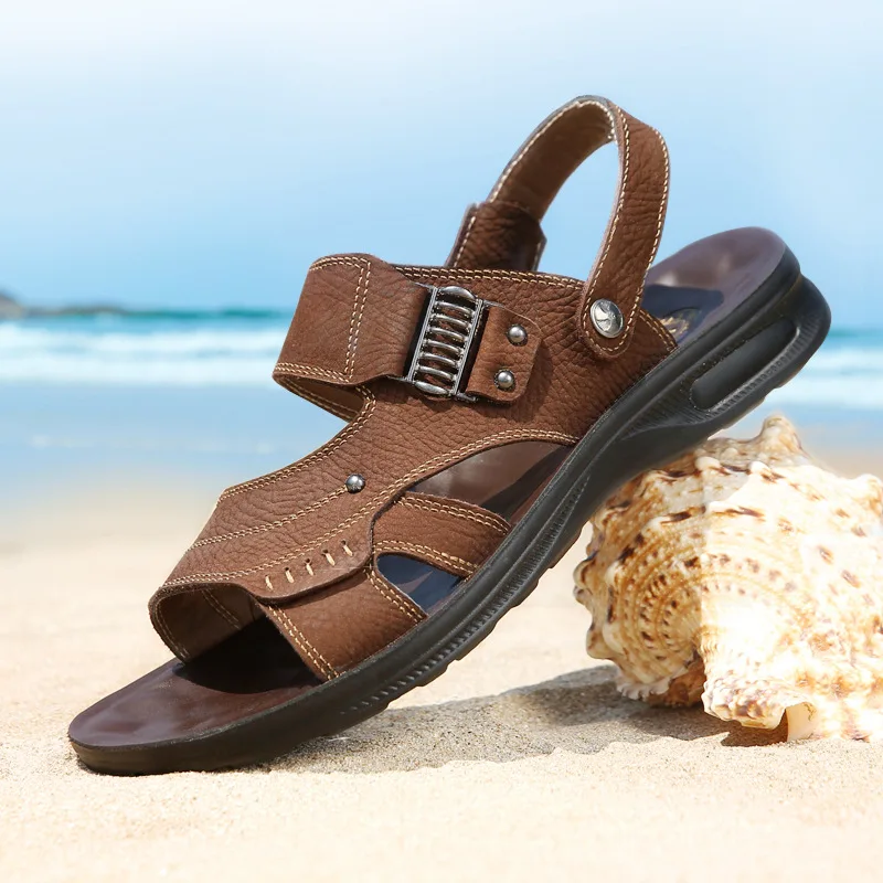 

2019 Hot Brand Men Summer Fashion Sandals Beach Shoes Genuine Leather Comfortable Casual Shoes Men Roman Style Big Size