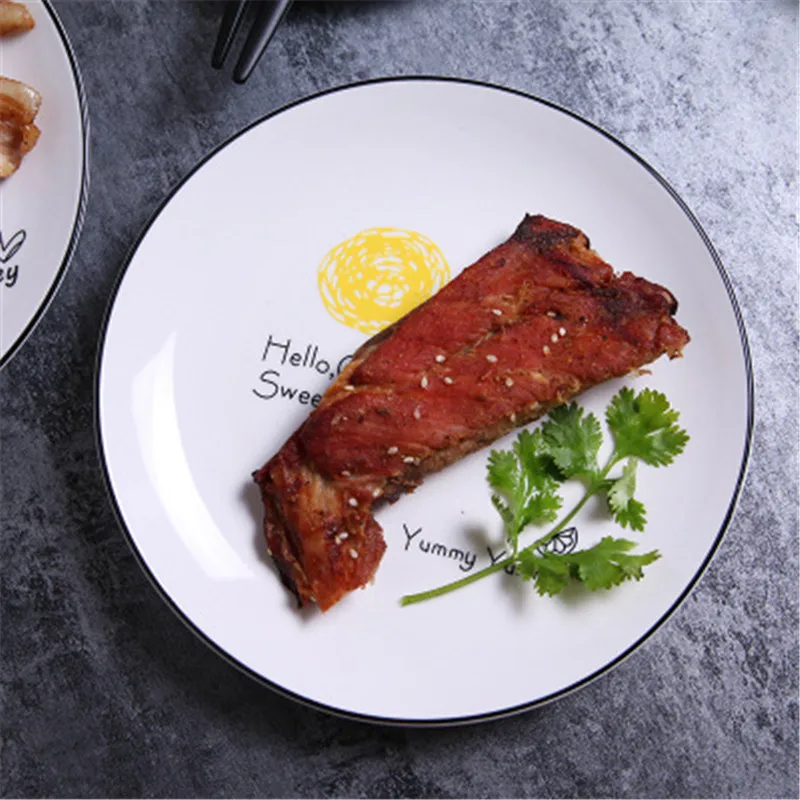 8 дюймовая круглая мультяшная керамическая обеденная тарелка фарфоровый стейк