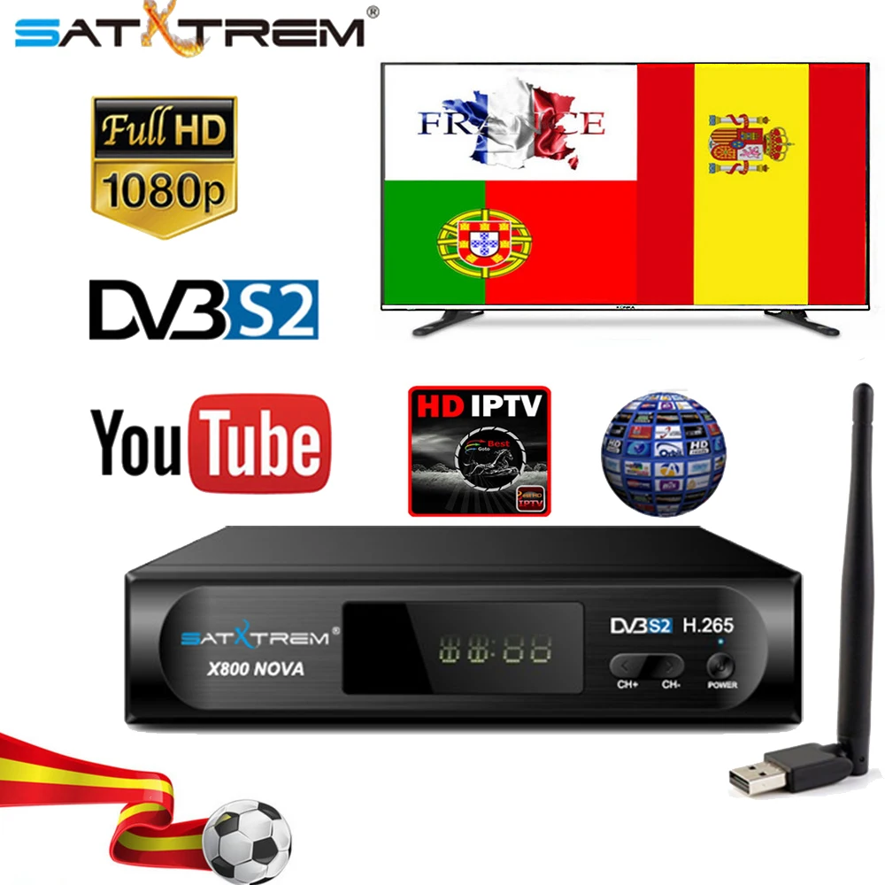 Satxtrem X800 Nova Clines Испания Ip ТВ комбо декодер 1 год 8 Clines Европа Satelite рецептор H.265 DVB-S2 спутниковый ТВ приемник