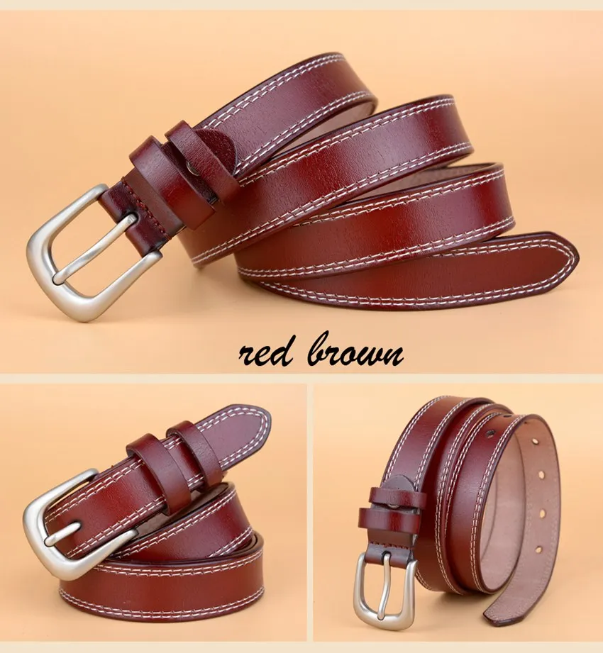 red brown Самая низкая цена, популярный дизайн, известный бренд, роскошные ремни для женщин, настоящая коровья кожа, ремни для женщин, поясной ремень, пряжка из сплава, пояс - Цвет: red brown