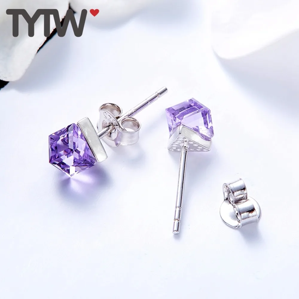 Женские серьги пусеты TYTW элегантные квадратные из серебра S925 пробы с фиолетовым