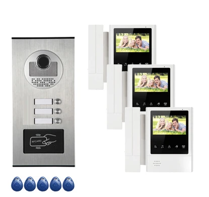 

XINSILU Multi-Button Home Security Intercom System Doorphone 3-apartments w/t 4.3"Video Door Phone Monitors ID card Unlocking