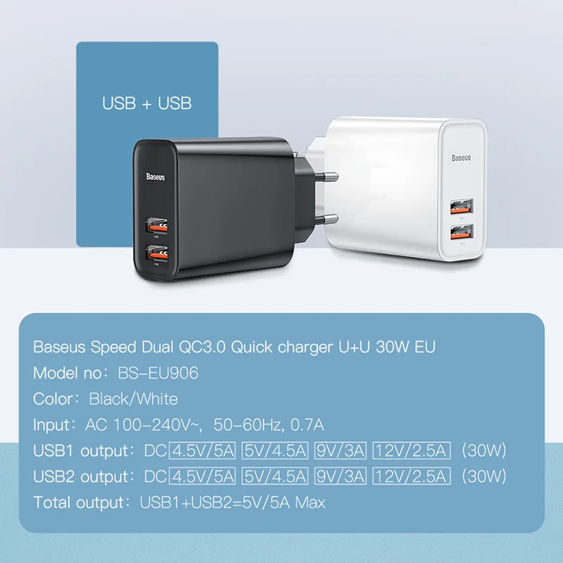 Зарядное устройство Baseus Quick Charge 4 0 3 30 Вт USB Type-C для Xiaomi iPhone X XS Huawei 5A | Мобильные