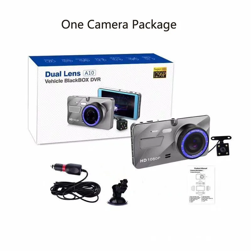 One Camera Lens Автомобильный видеорегистратор Full HD 1080 P, 4 дюйма, ips экран, автомобильная камера с двумя объективами, видеорегистратор для вождения, ночное видение, g-сенсор, регистратор - Название цвета: One Camera Lens