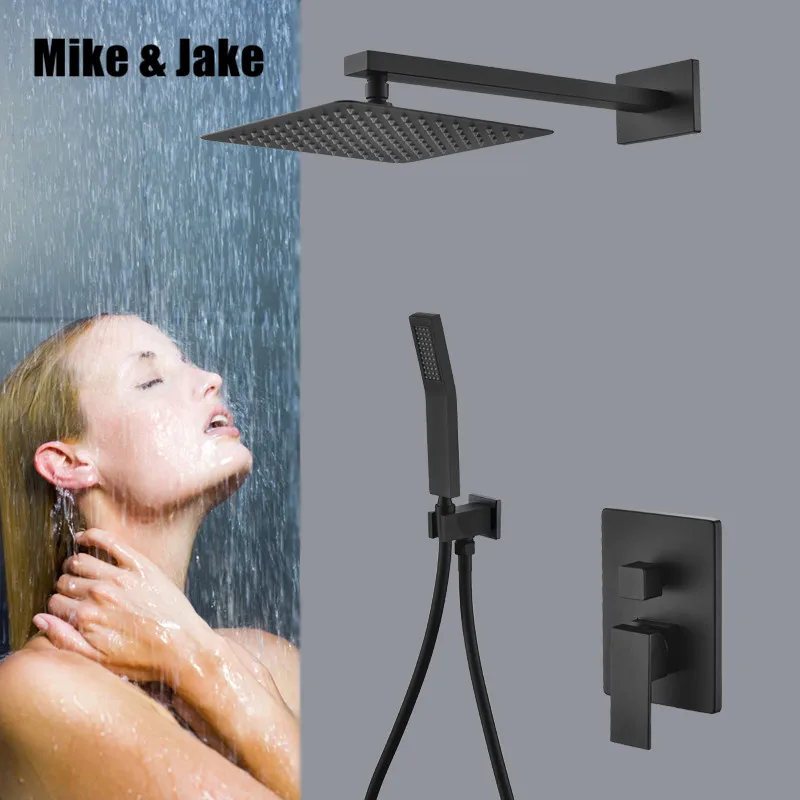 

Черный набор для душа для ванной 10 дюймов набор для душа с двумя функциями смеситель для ванной комнаты настенный скрытый установочный черный смеситель для душа