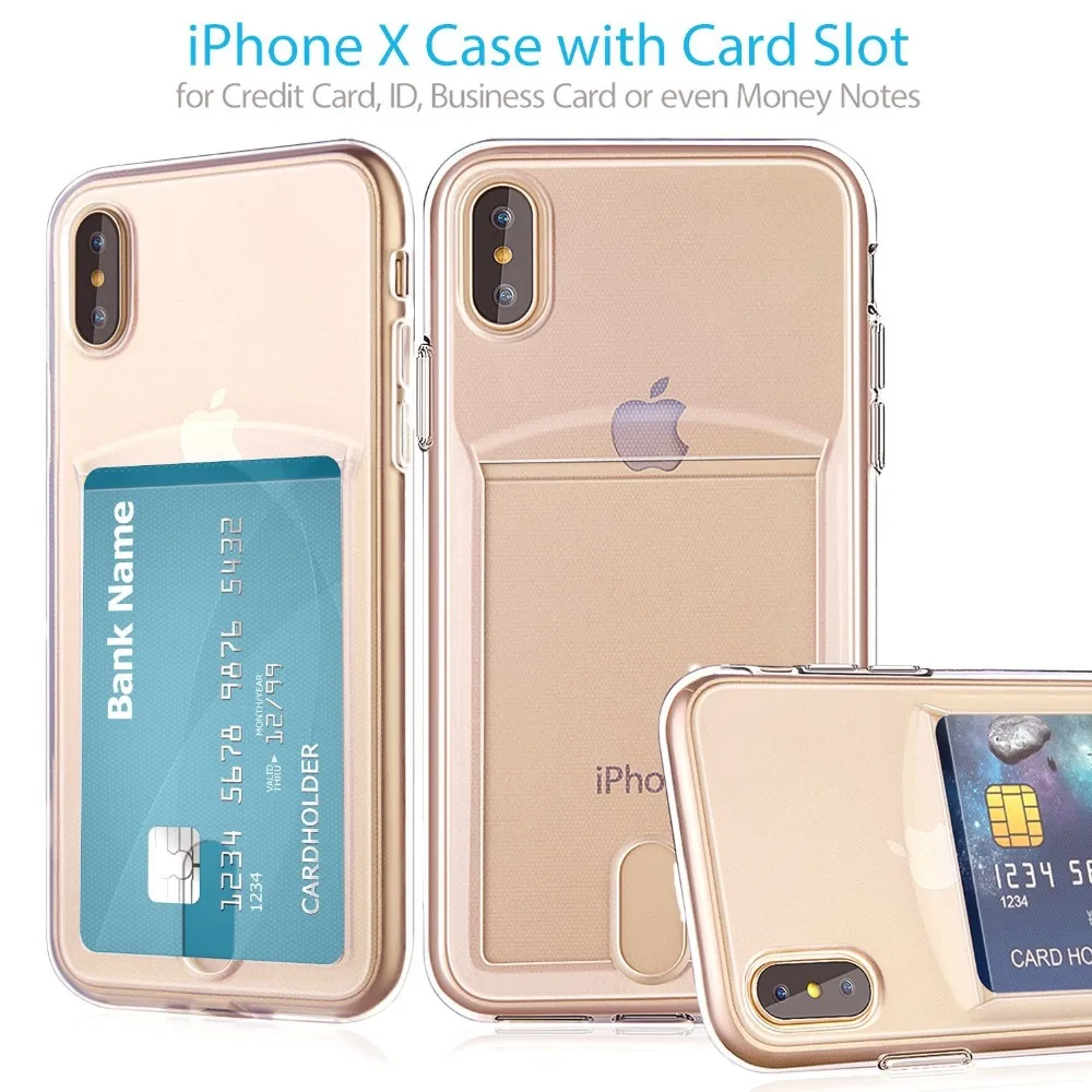 Слот Кредитные карты бумажник прозрачный ТПУ Телефонные Чехлы для iPhone 7 8 x 6 S Plus