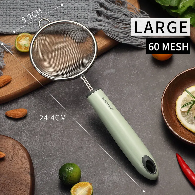 Large 1 Pcs WORTHBUY кухонный дуршлаг 304 нержавеющая сталь Мука сито овощи сито для процеживания остатков с пластиковой ручкой масляный фильтр ложка - Цвет: Large 1 Pcs