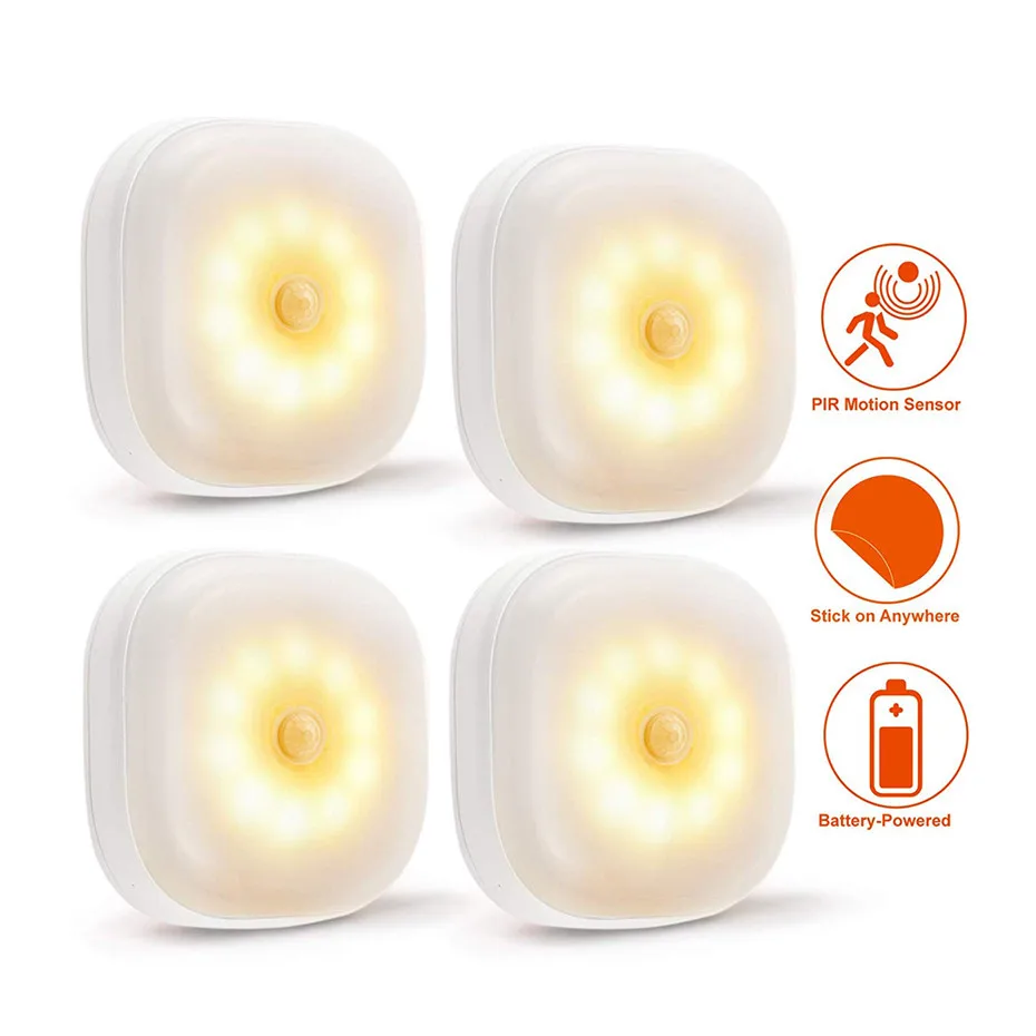 

PIR Motion Sensor Light Battery Power LED Night Light Built-in Magnet Security Wall Lamp for Home Stair Kitchen Toilet Lights