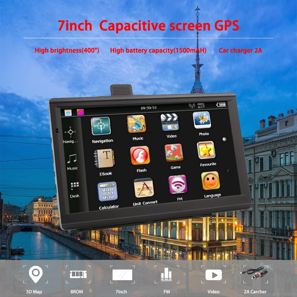 Ориана 733 7 дюймовый gps навигатор автомобильный грузовик Gps 256 МБ + 8 Гб емкостный
