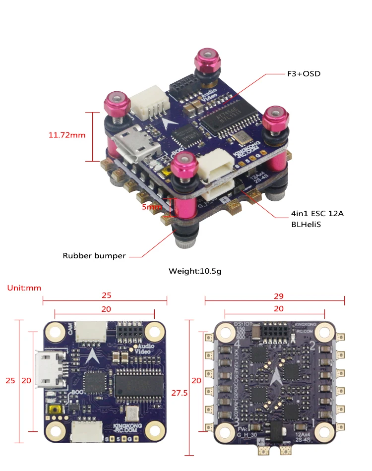 LDARC KK Flytower F3 + OSD управление полетом V2 4in1 ESC 12A 20x20 мм для внутреннего бесщеточного FPV