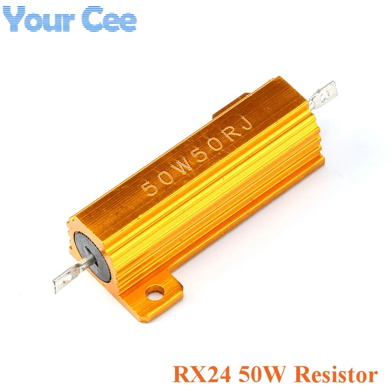 Алюминиевый золотистый резистор с металлическим корпусом мощностью 50 Вт 2 шт. RX24 - Фото №1