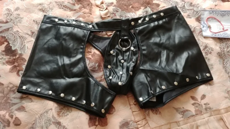Панковские готические сексуальные шорты из ПВХ мужские черные Wetlook трусики