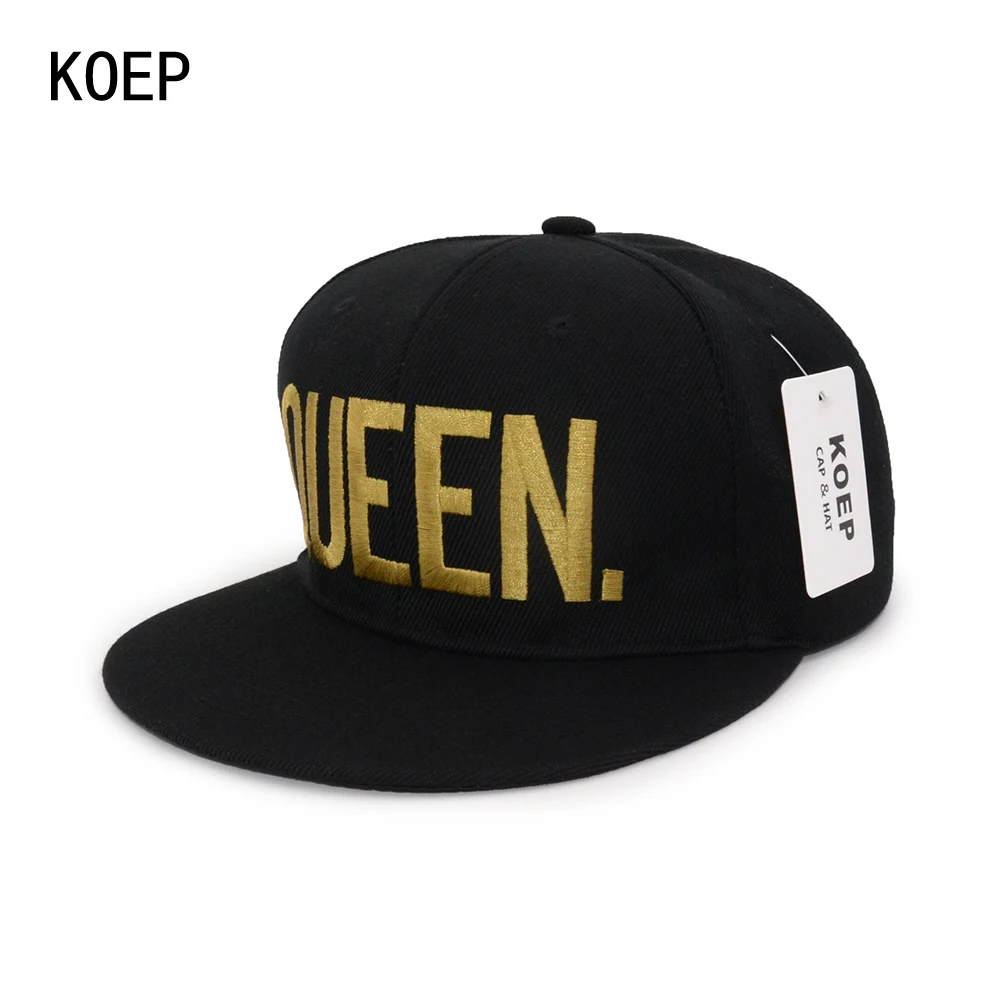 Koep Лидер продаж король королева черный Вышивка Snapback Hat Для мужчин женщин пара