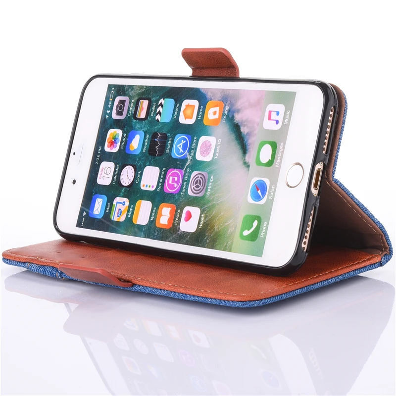 Роскошный кожаный чехол бумажник из джинсовой кожи для iphone X 6 6S 7 8 Plus книжка с