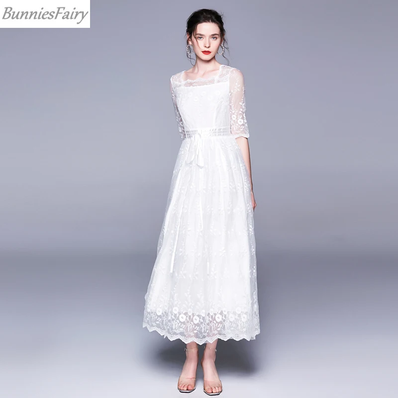 BunniesFairy 2019 летнее Новое Женское милое белое платье принцессы с цветочной вышивкой