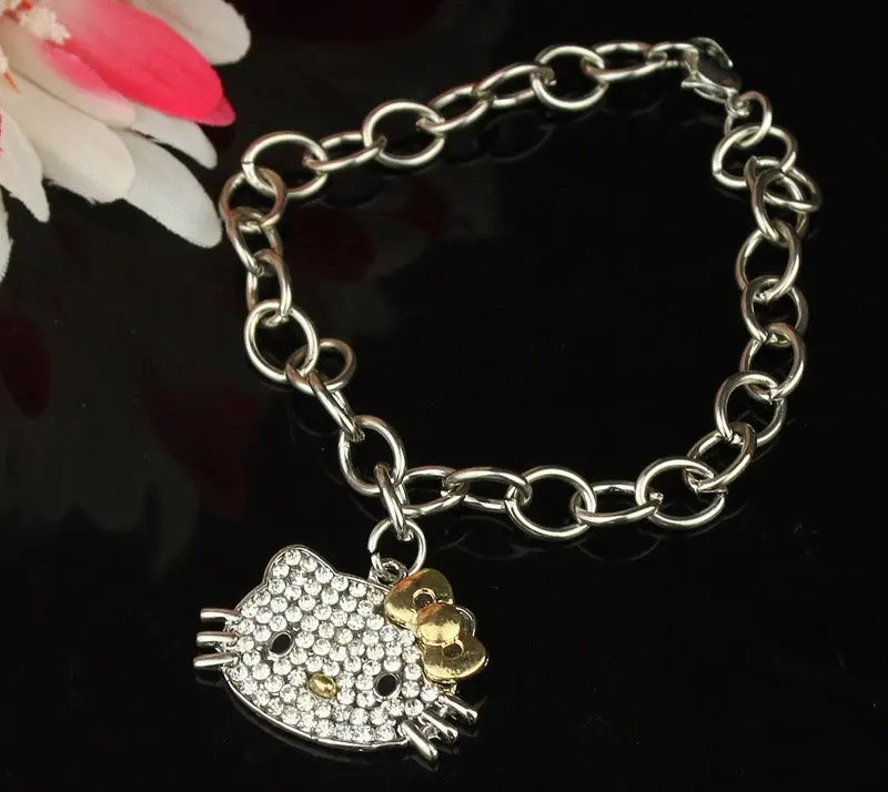 Бесплатная доставка оптовая продажа hello Китти браслет с золотым бантом 3 см
