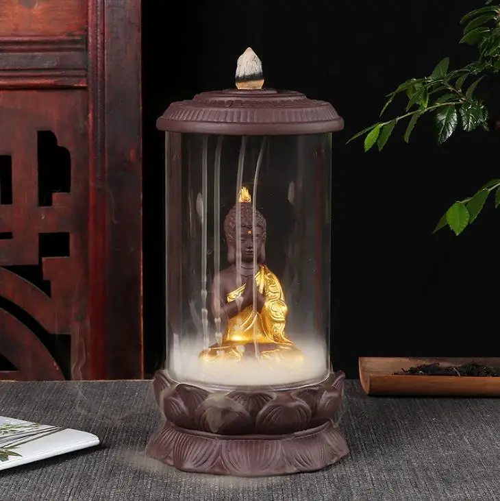 Buddha C Ганеша Будда водопад благовония горелка прозрачная акриловая крышка обратного потока ладан держатель кадильница для ароматерапии ремесла украшения - Цвет: Buddha C