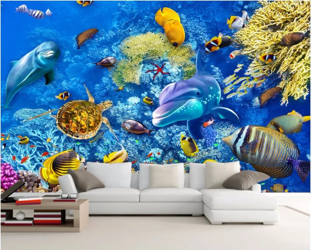 3d настенные фрески обои для стен 3 d фото морской рыбы кораллового цвета с