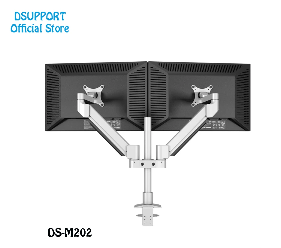 Держатель для двух мониторов M202 для рабочего стола, поддерживающий мониторы от 15 до 30 дюймов, алюминиевая конструкция с полным диапазоном движения, нагрузка до 16 кг, столбик высотой 40 см.