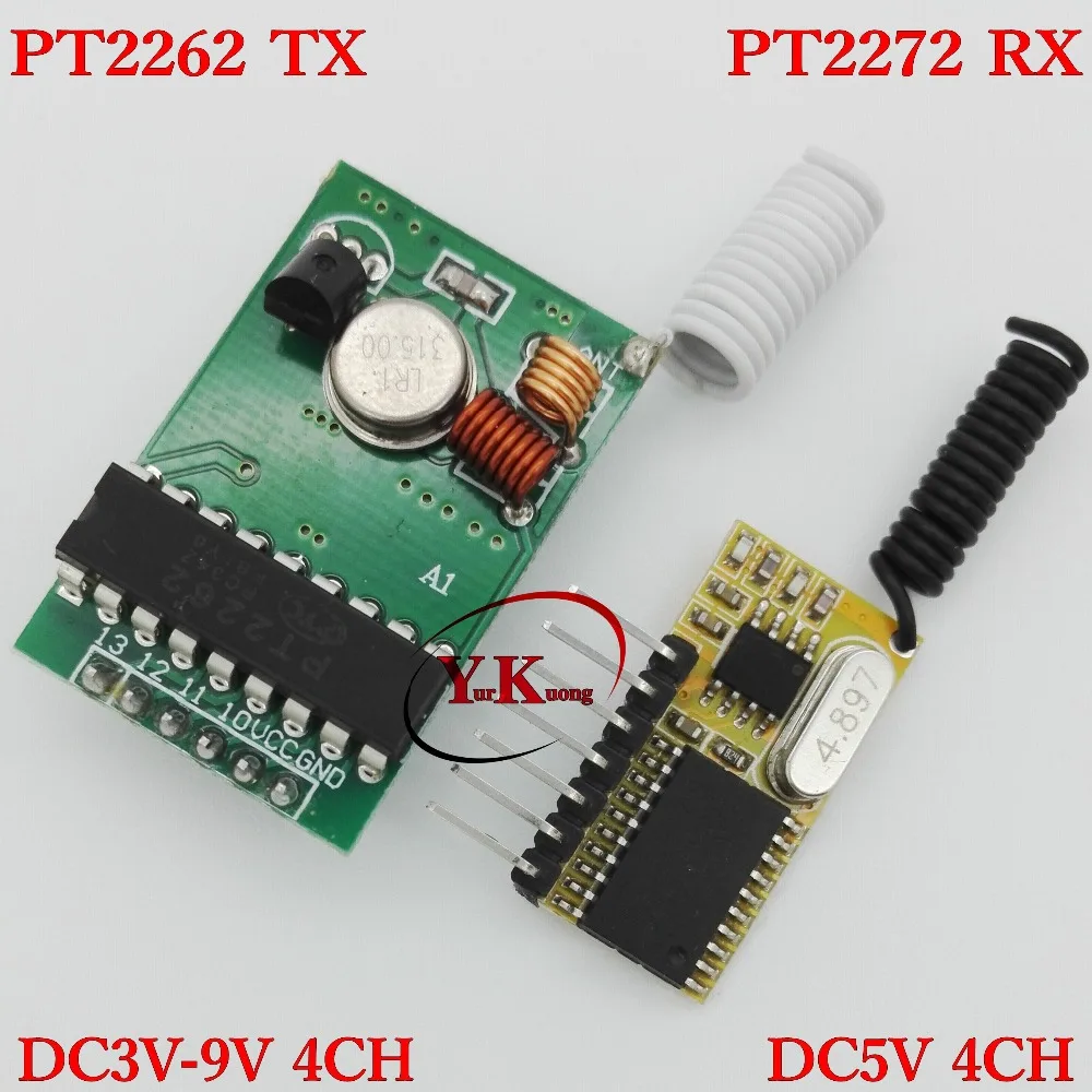 

PT2262 Remote Transmitter PT2272 Receiver DC3V-9V 4CH TX DC5V 4CH Decoding RX PCB TTL RF Module 315MHZ Momentary Superheterodyne