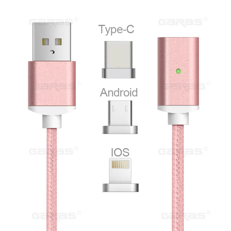GARAS usb type C/Micro USB/для iphone Магнитный кабель USB-C/type-C быстрое зарядное устройство магнитный кабель для iphone/ipad кабель для мобильного телефона - Цвет: pink 3in1