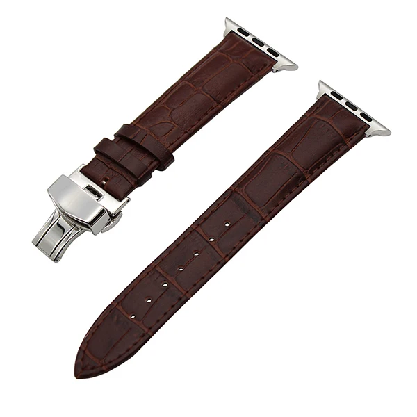 Dark Brown S Кожаный ремешок для iWatch Apple Watch 38 мм 42 мм серии 1 2 3 крокодиловый группа Сталь бабочка Туфли с ремешком и пряжкой браслет - Цвет ремешка: Dark Brown S