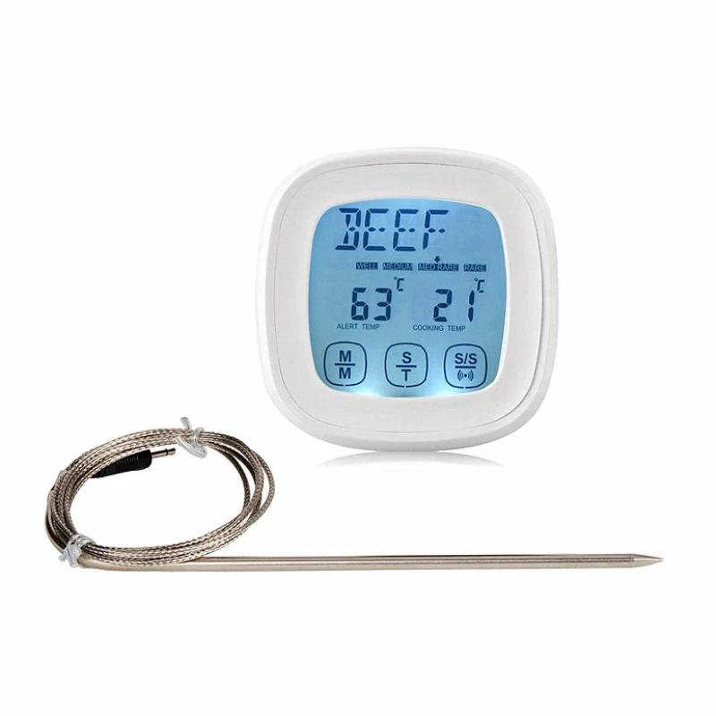White and 1PC Probe MOSEKO цифровой термометр с сенсорным экраном для мяса, духовки с будильником, зонд для еды, барбекю, Кухонный Термометр, бытовые инструменты для приготовления пищи - Цвет: White and 1PC Probe