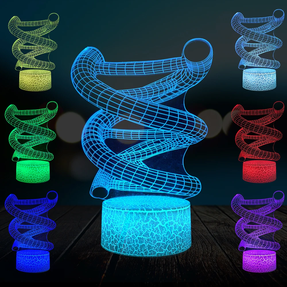 3d лампа DNA абстрактный светодиодный ночник многоцветный научный обучающий