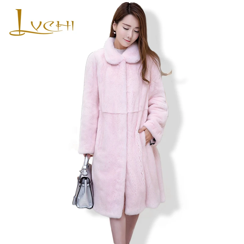 Женская туника из натуральной кожи LVCHI розовая норковая шуба натурального меха