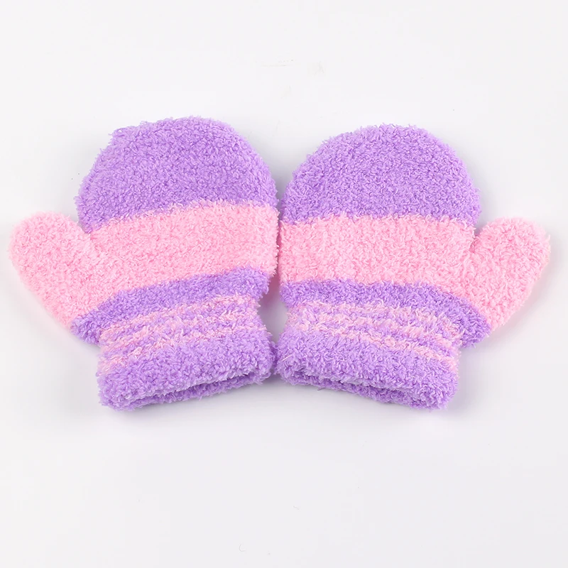 Цветные теплые детские перчатки для мальчиков и девочек Осень-зима кораллового