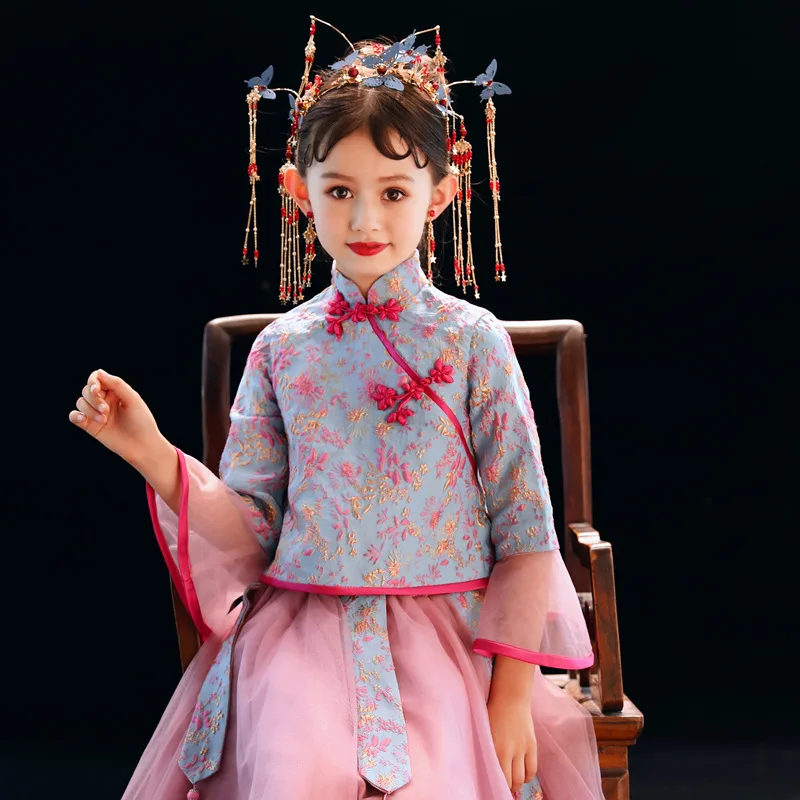 Caustom made Chinese style stand collar embroidery ball gown dress children girls party | Детская одежда и обувь