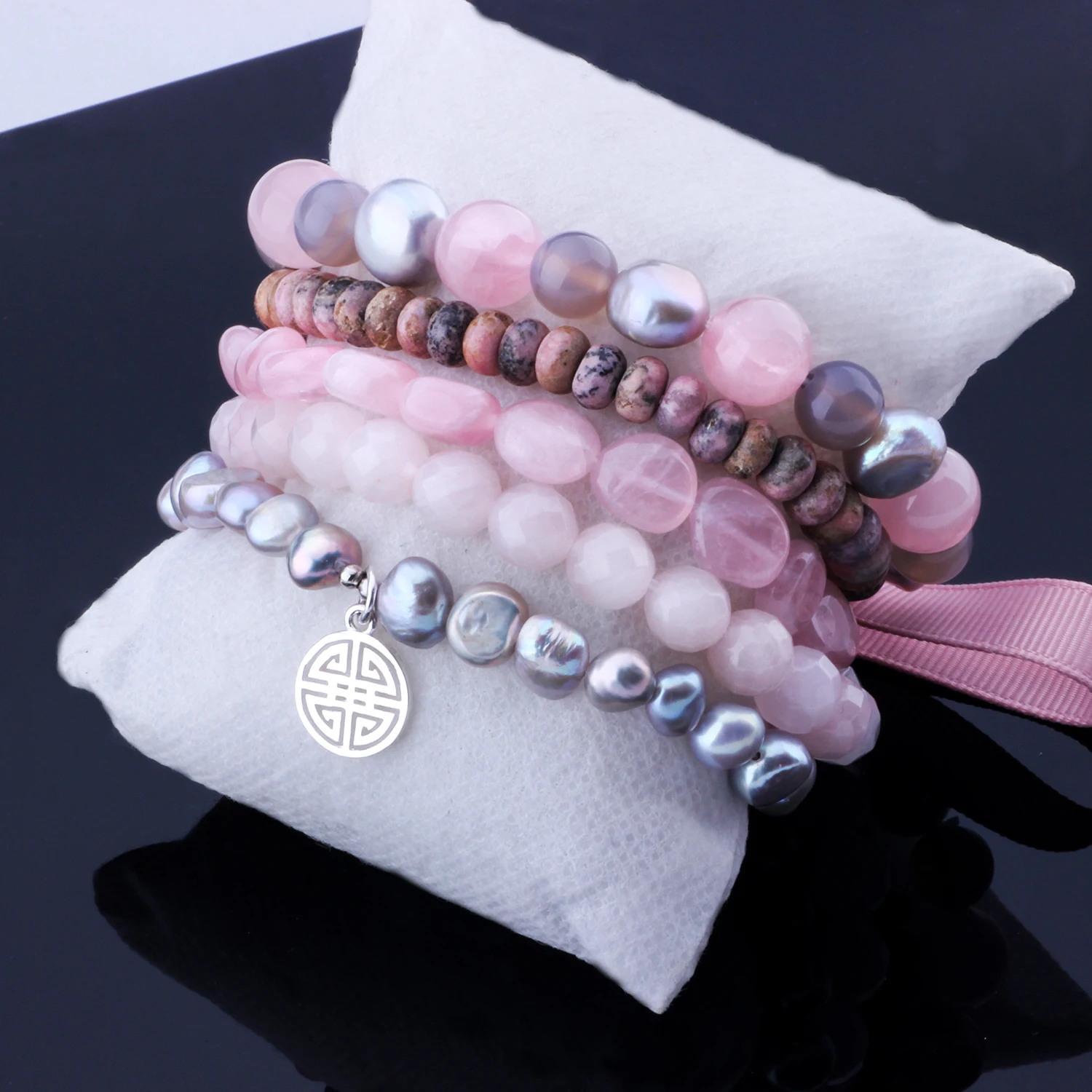 MetJakt натуральный драгоценный камень смешанный розовый кварц серый жемчуг