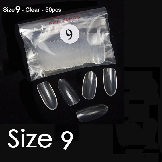 Clear Size 9 Tkgoes 50 шт./упак. продается отдельно; большие размеры 10, размеры размеры для детей 0, 1 2 3 4 5 6 7 8 9 накладные овальные накладные ногти Советы YW30-YW39 - Цвет: Clear Size 9