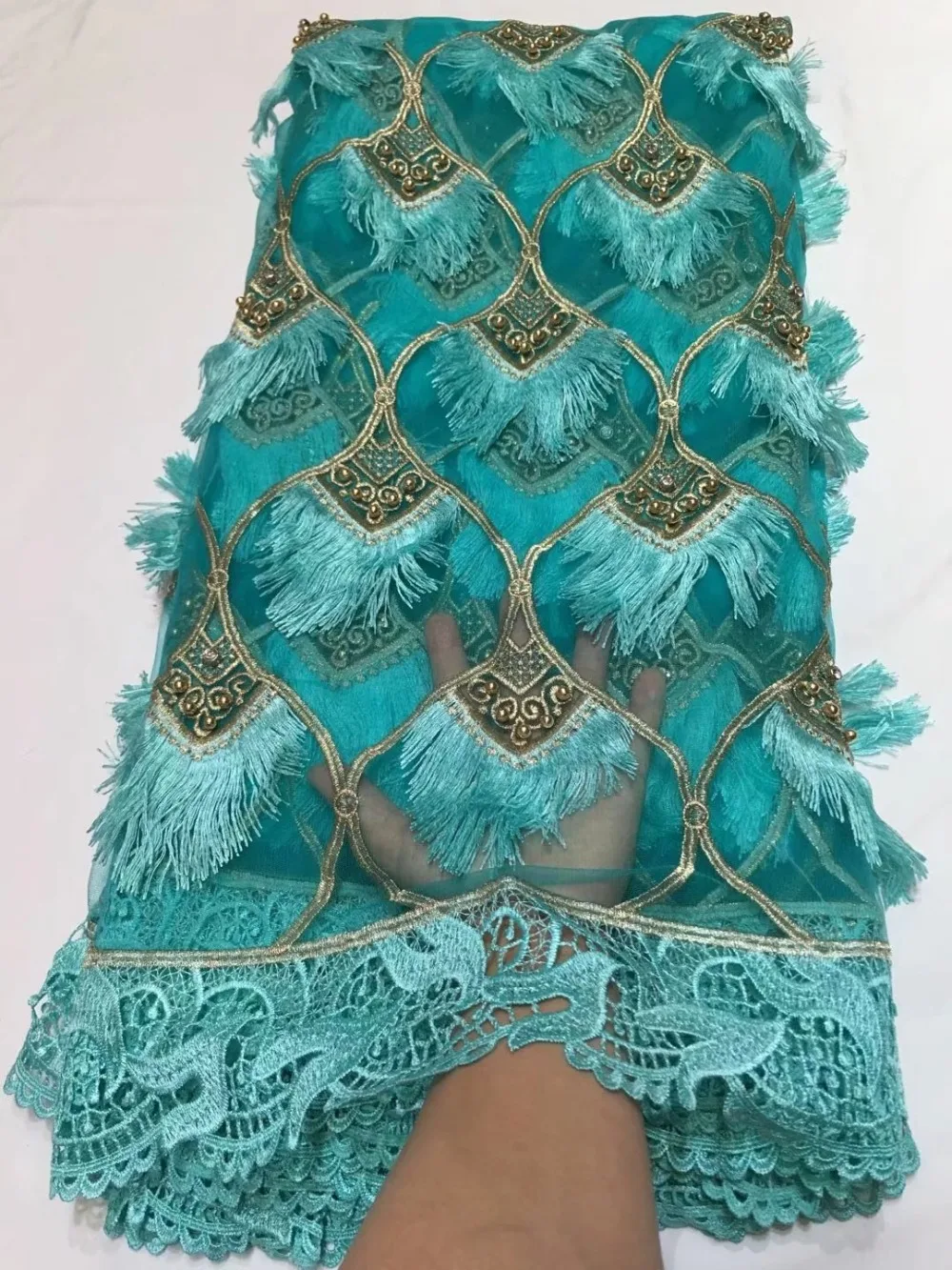 luxury french lace fabric fringe 2018 beads&ampstone high quality for evening dresses making (5yard/lot) EL-27 | Дом и сад