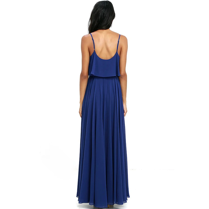 Женское шифоновое платье на бретелях спагетти без рукавов|sexy long dress|plunge neck dresslong