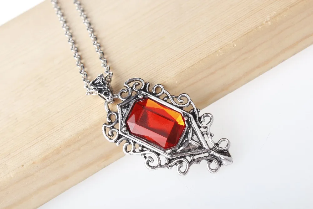 5pcs/lot Mortal Instruments City of Bones Isabella Lightwood ruby pendant necklace vintage angel collar chain women female |
