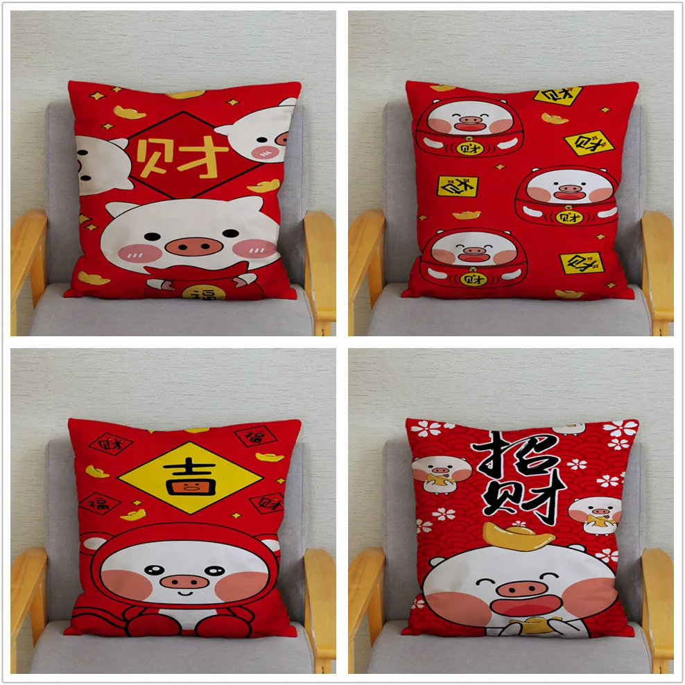 Super Soft Short Plush Cushion Cover Red 45*45cm Throw Pillow Covers Lucky Cat Print Pillows Cases Sofa Home Decor Pillowcase | Дом и сад