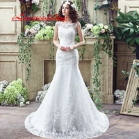romantic lace mermaid wedding dresses sheer straps white tulle appliques for women backless bridal gowns vestido de noiva
